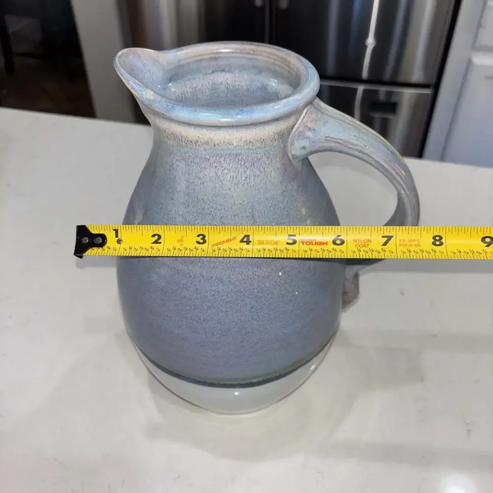 Handmade Studio Pottery Ceramic Pitcher with Blue and White Glaze